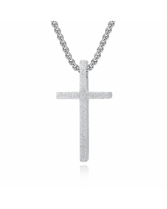 Fashion Stainless Steel Simple Frosted Cross Pendant Necklace