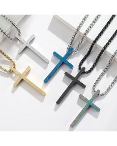 Fashion Stainless Steel Simple Frosted Cross Pendant Necklace
