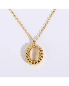 Fashion 18K Gold Stainless Steel Simple Oval Pendant Necklace Earring Suit