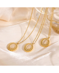 Fashion 18K Gold Stainless Steel Simple Oval Pendant Necklace Earring Suit