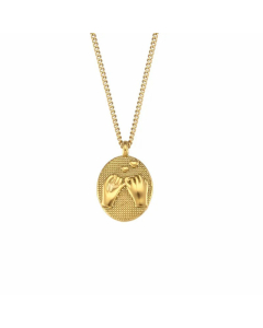 Fashion Stainless Steel Carved Electroplated 18K Gold Oval Drag Hook Pendant Necklace