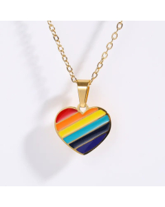 Fashion Heart Pendant Stainless Steel Sweet Cute Drop Oil Rainbow Necklace