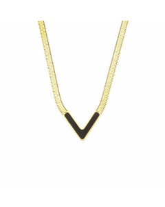 Fashion 18K Gold Stainless Steel V-Shaped White Shell Malachite Flat Snake Necklace