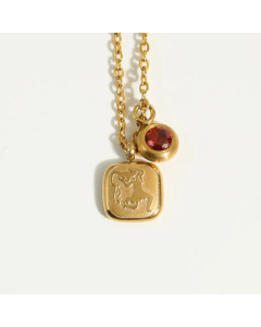 Fashion Stainless Steel Retro 12 Constellation Stone Pendant Necklace-Aquarius