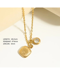 Fashion Stainless Steel Retro 12 Constellation Stone Pendant Necklace