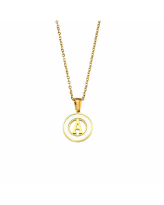 2023 Fashion 26 Hollow Letter Elegant Round Shell Stainless Steel Necklace