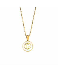 2023 Fashion 26 Hollow Letter Elegant Round Shell Stainless Steel Necklace