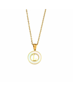 2023 Fashion 26 Hollow Letter Elegant Round Shell Stainless Steel Necklace