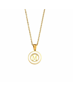 2023 Fashion 26 Hollow Letter Elegant Round Shell Stainless Steel Necklace