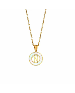 2023 Fashion 26 Hollow Letter Elegant Round Shell Stainless Steel Necklace