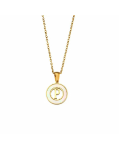 2023 Fashion 26 Hollow Letter Elegant Round Shell Stainless Steel Necklace