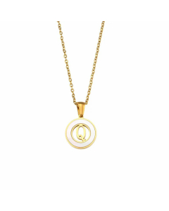 2023 Fashion 26 Hollow Letter Elegant Round Shell Stainless Steel Necklace