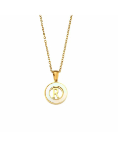 2023 Fashion 26 Hollow Letter Elegant Round Shell Stainless Steel Necklace