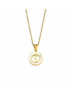 2023 Fashion 26 Hollow Letter Elegant Round Shell Stainless Steel Necklace