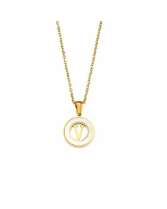 2023 Fashion 26 Hollow Letter Elegant Round Shell Stainless Steel Necklace
