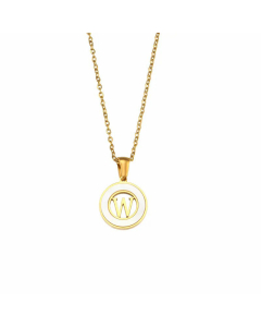 2023 Fashion 26 Hollow Letter Elegant Round Shell Stainless Steel Necklace