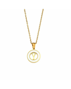 2023 Fashion 26 Hollow Letter Elegant Round Shell Stainless Steel Necklace