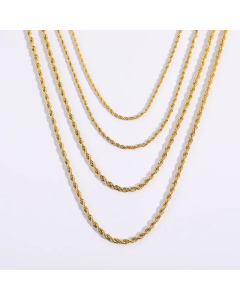 Fashion Plating 18K Gold Stainless Steel Plain Twist Rope Chain Necklace