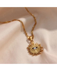 Fashion Stainless Steel Devil's Eye Pendant Hollow Zircon Necklace