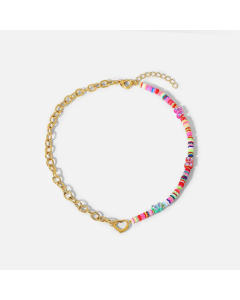 New Style Hollow Heart Pendant Color Ceramic Stitching Cross Chain Necklace 18K Gold Plated Stainless Steel