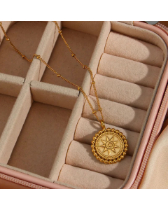 Fashion Vintage Star Disc Pendant Stainless Steel Plated 18K Gold Necklace
