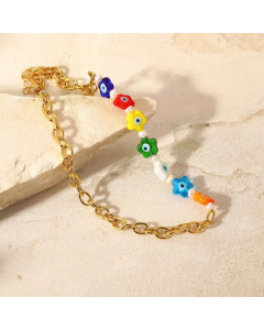 New Fashion Style Colored Glaze Flower Stitching Cross Chain Necklace 18K Gold Plated Stainless Steel