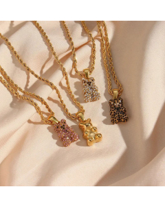 Fashion Cute Animal Necklace Female Plated 18K Gold Twist Bear Pendant Stainless Steel