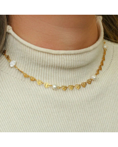 Fashion Heart-Shaped Four Pearl Stainless Steel Plated 18K Necklace