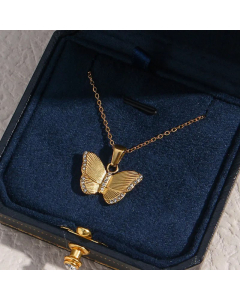 Temperament 18K Gold Plated Stainless Steel Inlaid Zirconium Butterfly Pendant Necklace