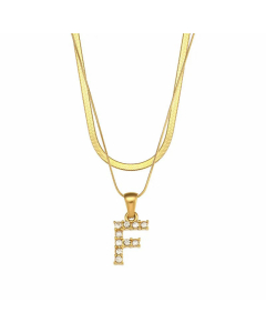 Fashion 26 Zircon Letter Stainless Steel 18K Gold Plated Double-Layer Chain Necklace