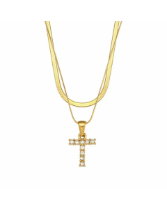 Fashion 26 Zircon Letter Stainless Steel 18K Gold Plated Double-Layer Chain Necklace