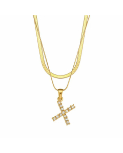 Fashion 26 Zircon Letter Stainless Steel 18K Gold Plated Double-Layer Chain Necklace