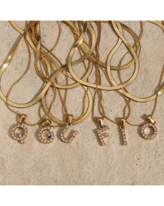 Fashion 26 Zircon Letter Stainless Steel 18K Gold Plated Double-Layer Chain Necklace