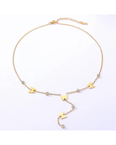 Fashion Simple Inlaid Zircon Geometric Butterfly Stainless Steel Necklace