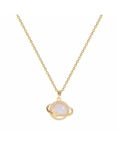 Fashion Titanium Steel Simple Opal Planet Pendant Clavicle Chain Necklace
