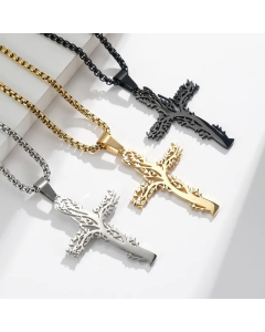 Fashion Lucky Tree Cross Stainless Steel Necklace Male And Female Wear Pendant 