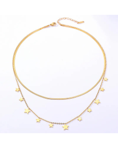 Fashion Electroplated 18K Gold Double-Layer Pentagram Stainless Steel Necklace