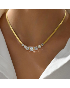 Fashion Inlaid Square Zircon Simple Geometric Stainless Steel Necklace