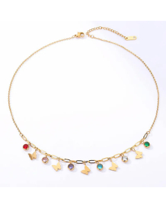 Fashion Electroplated 18K Color Zircon Stainless Steel Classic Style Butterfly Necklace