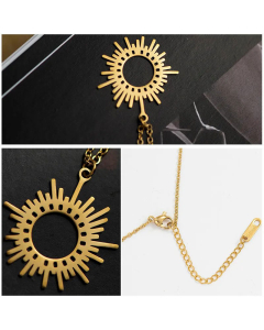 Fashion 14K Gold Plated Clavicle Chain Six-Pointed Star Sun Pendant Titanium Steel Necklace