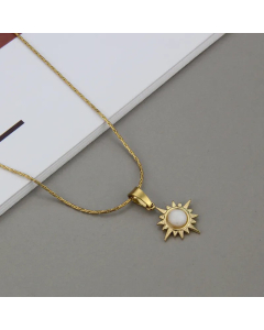 Retro Natural Stone Color Eight Awn Star Necklace Titanium Steel Earrings Multicolors-01-White
