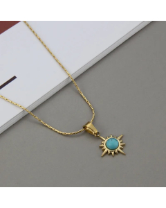 Retro Natural Stone Color Eight Awn Star Necklace Titanium Steel Earrings Multicolors-01-Blue