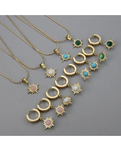 Retro Natural Stone Color Eight Awn Star Necklace Titanium Steel Earrings Multicolors