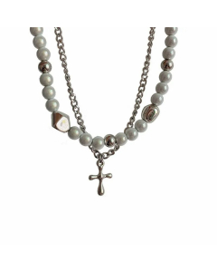Retro Cross Reflective Pearl Necklace Creative Water Drop-Shaped Stainless Steel Bracelet 