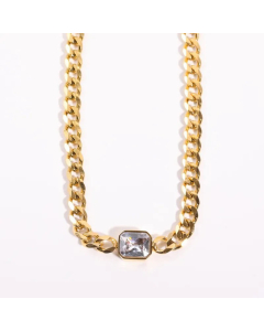 Diamond Cuban Link Chain Titanium Steel Necklace Golden Thick Chain Stainless Steel Necklace