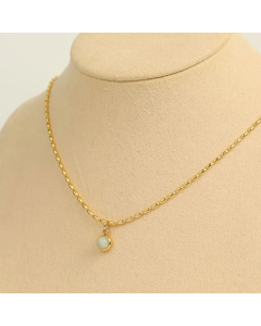 Stainless Steel Golden Beads Light Green Jade Pendant Necklace