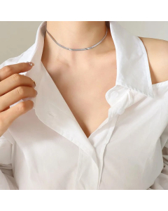 Women Fashion Simple Style Flat Snake Chain Bracelets Stainless Steel Necklace-Steel Color-01