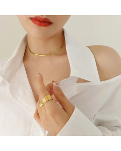 Women Fashion Simple Style Flat Snake Chain Bracelets Stainless Steel Necklace-Gold Color-01