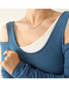 Women Fashion Simple Style Flat Snake Chain Bracelets Stainless Steel Necklace