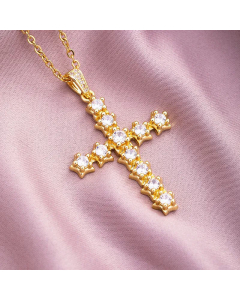 Fashion Micro Inlaid Colorful Zircon Stainless Steel Simple Cross Pendant Copper Necklace